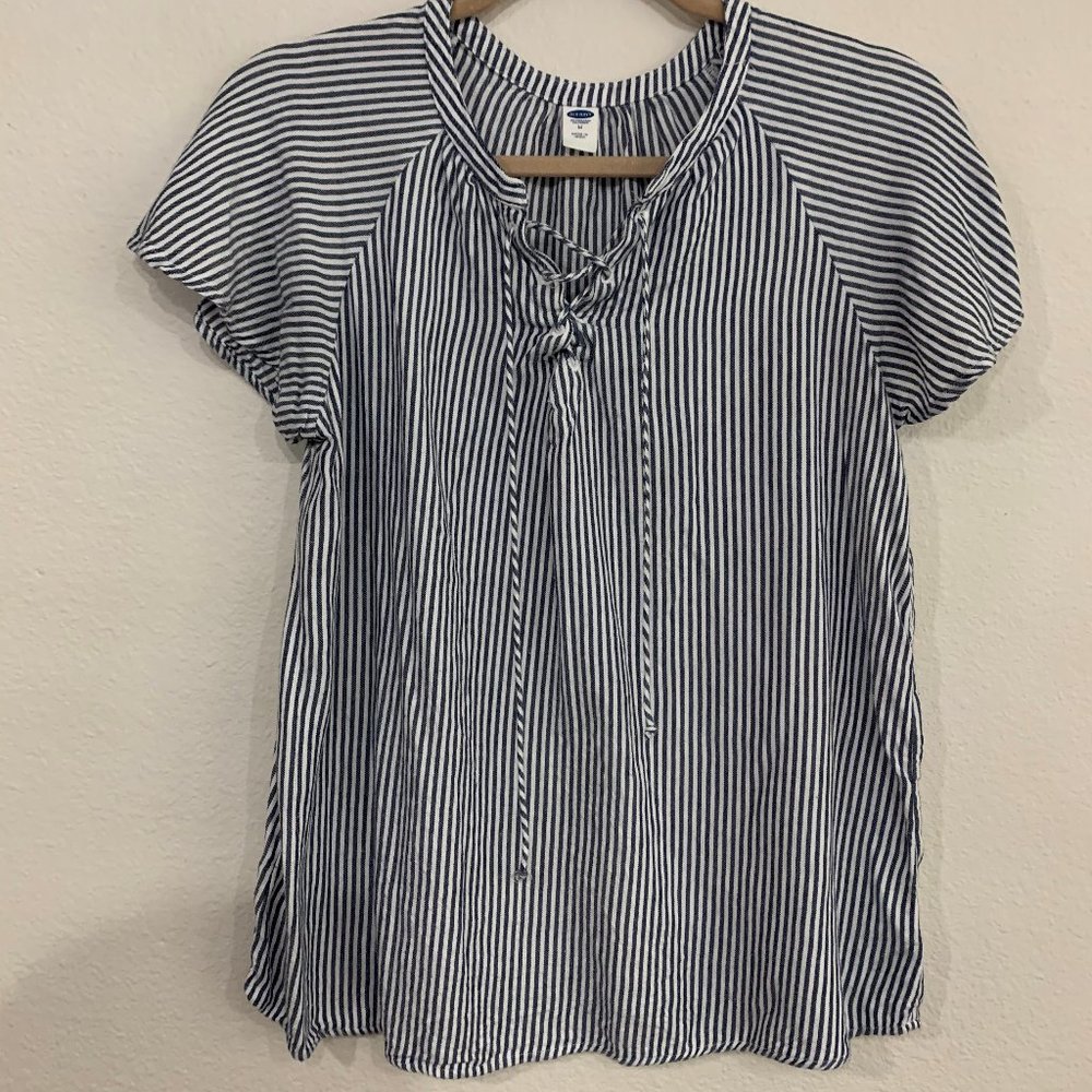 Old Navy Blue & White Striped Blouse Medium